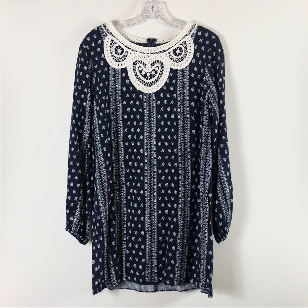 English Factory crochet top long sleeve short shift dress